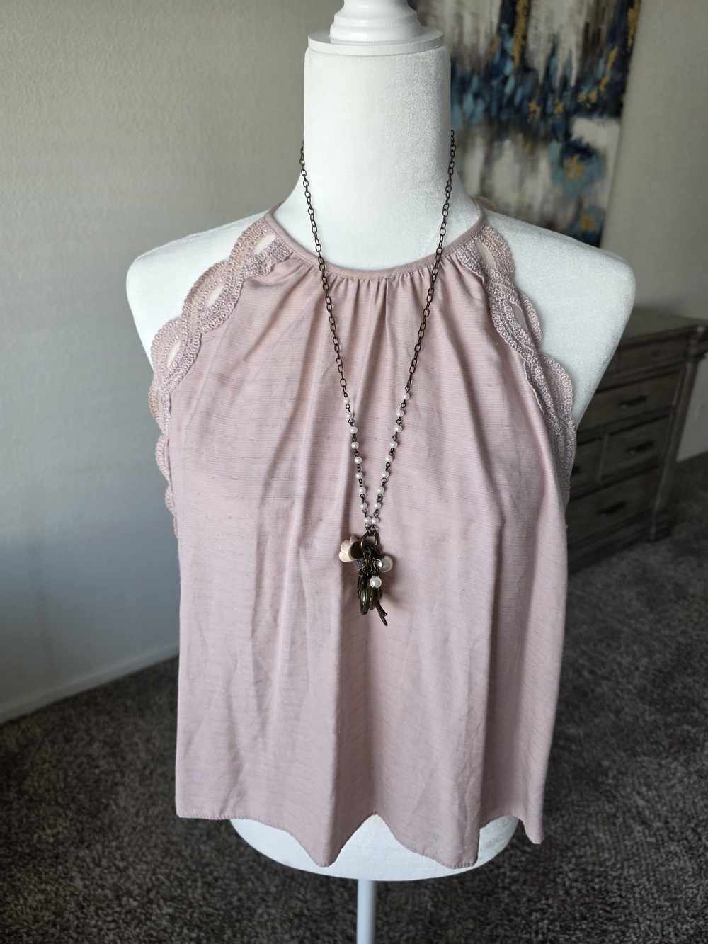 Kendall & Kylie Dusty Pink Lace-Trim Halter Top